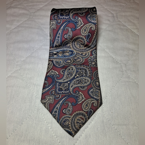 Gianfranco Ruffini 💯 Italian Silk Men's Necktie 58" x 4" Paisley Burgundy/Gold - Picture 5 of 9